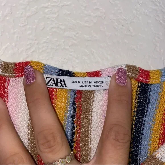 Zara Knit Terrycloth Striped Jumpsuit Womens Side Cut Out Rainbow Cotton - Picture 11 of 11